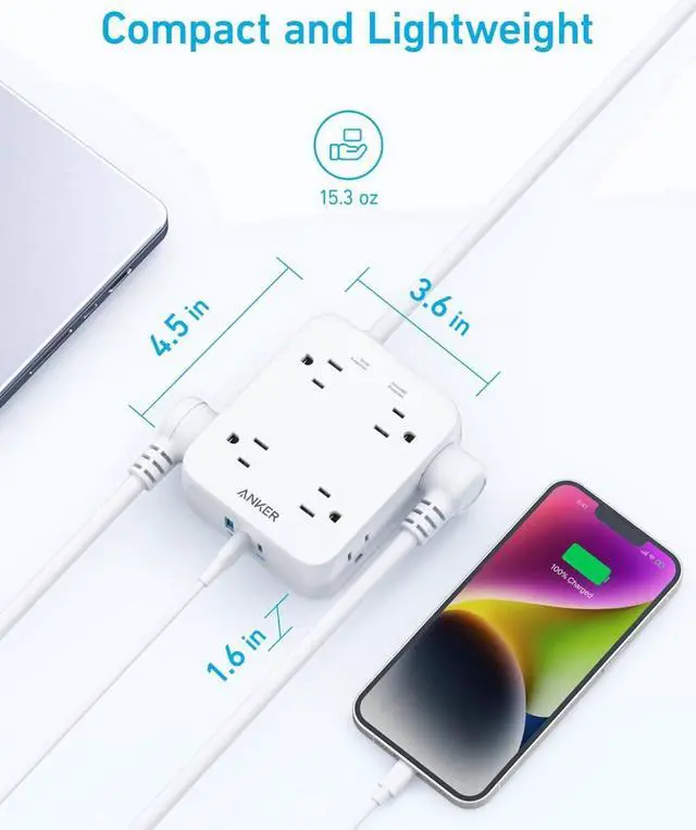 Alt view image 5 of 6 - Anker Power Strip with USB Ports,5Ft,Surge Protector(2000J),8 Widely Outlet Extender with 2 USB A Ports and 1 USB C Port,Works with iPhone 15/15 Plus/15 Pro/15 Pro Max,for Home, Office, TUV Listed