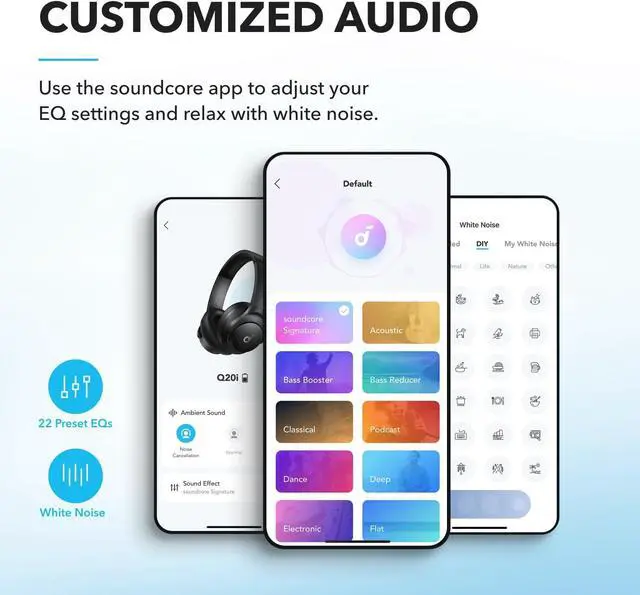 Alt view image 4 of 7 - soundcore by Anker Q20i Hybrid Active Noise Cancelling Headphones, Wireless Over-Ear Bluetooth, 40H Long ANC Playtime, Hi-Res Audio, Big Bass, Customize via an App, Transparency Mode (Renewed)