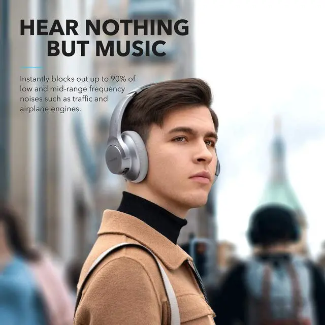 Alt view image 3 of 6 - Anker Soundcore Life Q20 Hybrid Active Noise Cancelling Headphones, Wireless Over Ear Bluetooth Headphones with 40H Playtime, Hi-Res Audio, Deep Bass, Memory Foam Ear Cups and Headband (Renewed)