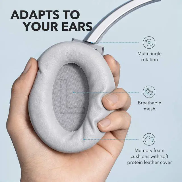 Alt view image 6 of 6 - Anker Soundcore Life Q20 Hybrid Active Noise Cancelling Headphones, Wireless Over Ear Bluetooth Headphones with 40H Playtime, Hi-Res Audio, Deep Bass, Memory Foam Ear Cups and Headband (Renewed)