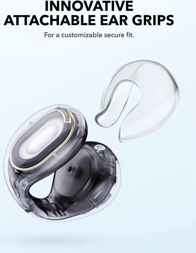 Alt view image 3 of 7 - Soundcore C30i by Anker, Open-Ear Earbuds, Clip-On Headphones, Lightweight Comfort, Stable Fit, Firm-Shell Design, Attachable Ear Grips, Big Drivers for Vibrant Sound, 30H Play, IPX4 Water-Resistant