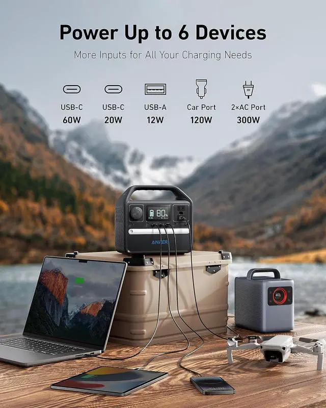 Alt view image 4 of 6 - Anker 522 Portable Power Station, 299Wh Solar Generator (Solar Panel Optional), LiFePO4 Battery Pack, 300W (Peak 600W) PowerHouse, 6 Ports, 2 AC Outlets, 60W/20W USB-C PD Ports, LED for Camping and RV