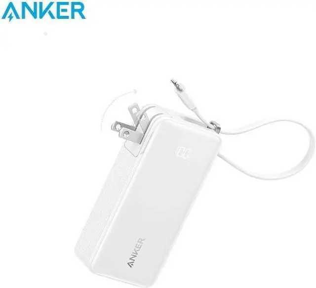Main image of Anker Nano 3-in-1 Power Bank, Built-in Lightning Cable, USB-C Port, Foldable AC Plug for Fast Recharging, 30W Max Output, 10,000mAh Capacity, Compatible with iPhone 14 Series, AirPods, and More White