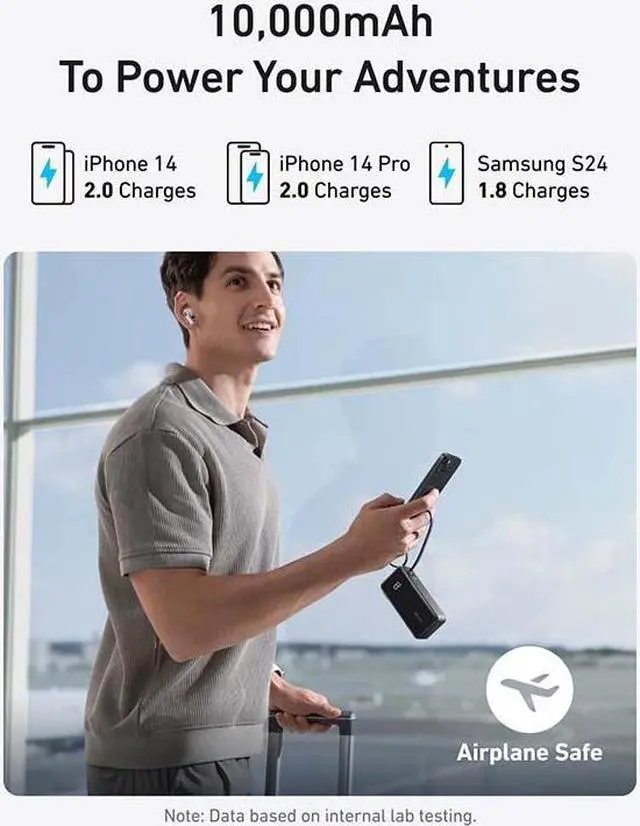 Alt view image 3 of 5 - Anker Nano 3-in-1 Power Bank, Built-in Lightning Cable, USB-C Port, Foldable AC Plug for Fast Recharging, 30W Max Output, 10,000mAh Capacity, Compatible with iPhone 14 Series, AirPods, and More Blue