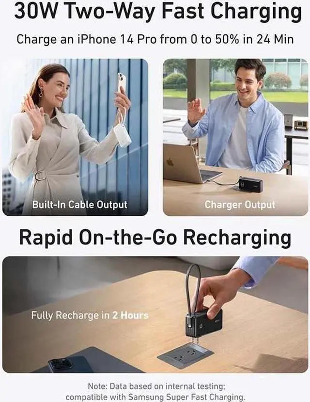 Alt view image 4 of 5 - Anker Nano 3-in-1 Power Bank, Built-in Lightning Cable, USB-C Port, Foldable AC Plug for Fast Recharging, 30W Max Output, 10,000mAh Capacity, Compatible with iPhone 14 Series, AirPods, and More Blue