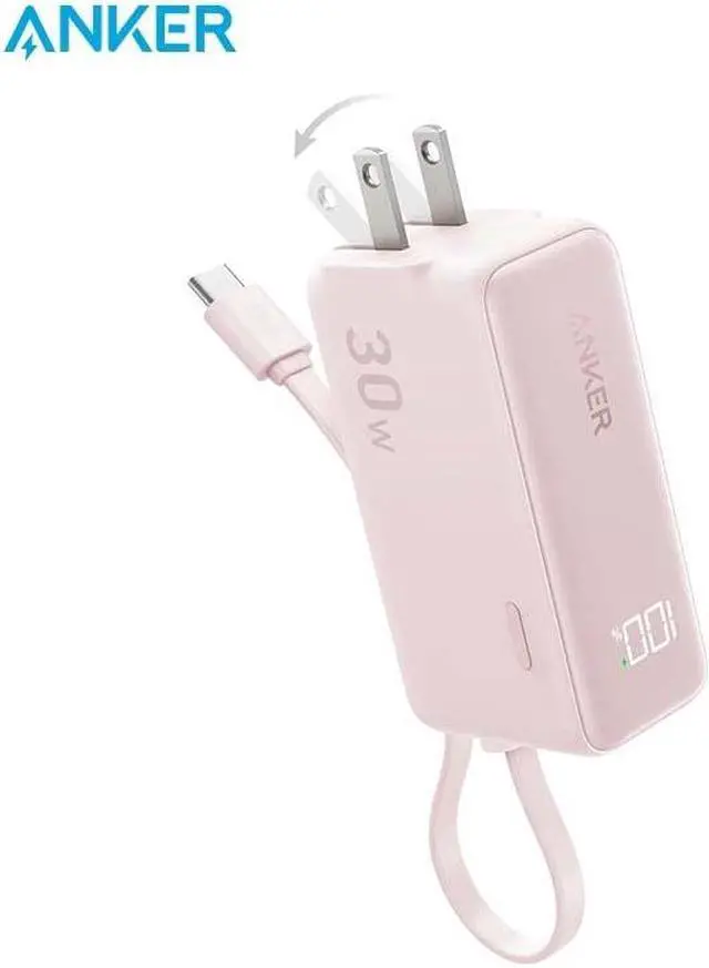 Main image of Anker Power Bank USB C Charger Block, 3-in-1 5,000mAh Portable Charger with Built-in USB-C Cable and Foldable AC Plug, 30W Max Compact Battery Pack, for iPhone 15 Series, Galaxy, MacBook, and More