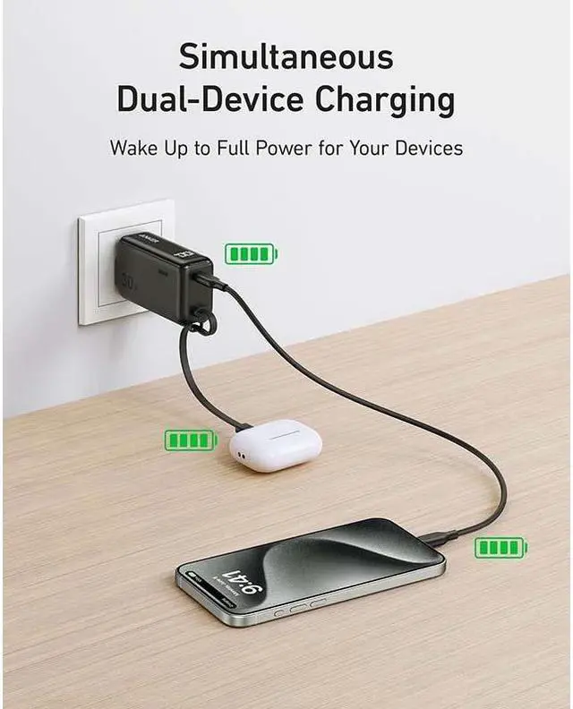 Alt view image 5 of 6 - Anker Power Bank USB C Charger Block, 3-in-1 5,000mAh Portable Charger with Built-in USB-C Cable and Foldable AC Plug, 30W Max Compact Battery Pack, for iPhone 15 Series, Galaxy, MacBook, and More