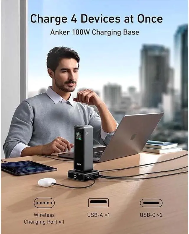 Alt view image 6 of 7 - Anker Prime 27,650mAh Power Bank (250W) with 100W Charging Base, 3-Port Portable Charger, Smart App, Compatible with iPhone 15/15 Plus/15 Pro/15 Pro Max/14 Series, MacBook, Samsung, Dell, AirPods