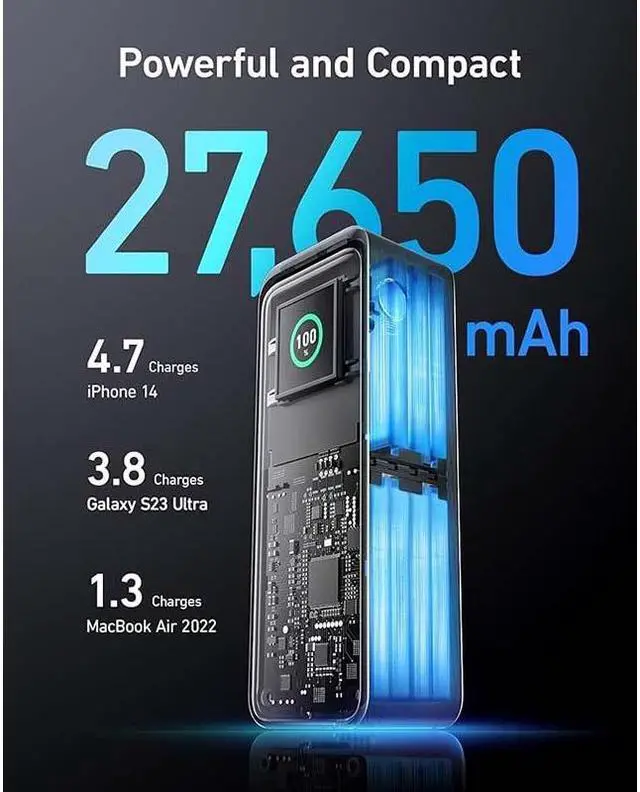 Alt view image 4 of 7 - Anker Prime Power Bank, 27,650mAh 3-Port 250W Portable Charger (99.54Wh) Smart App, Compatible with MacBook Pro/Air, iPhone 15/14/13 Series, Samsung, Dell, and More (Charging Base Not Included)