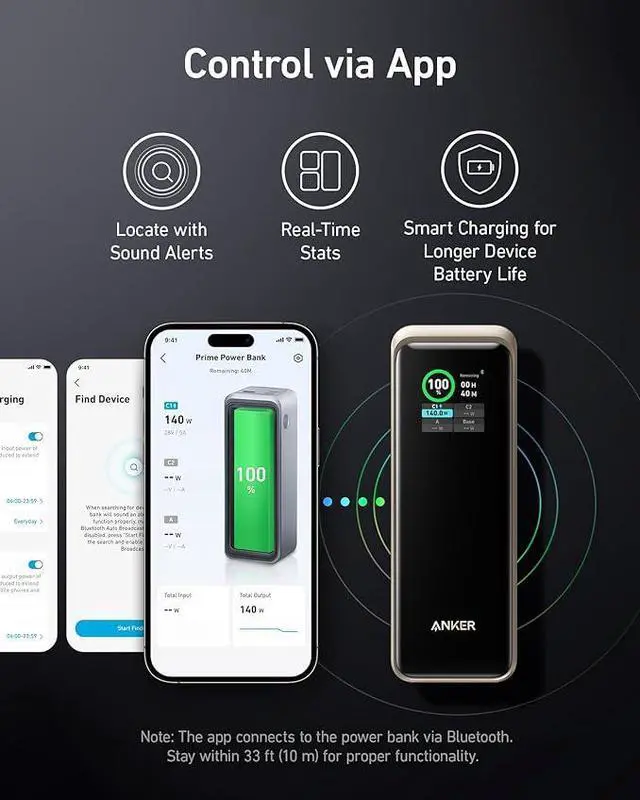 Alt view image 3 of 7 - Anker Prime Power Bank, 27,650mAh 3-Port 250W Portable Charger (99.54Wh) Smart App, Compatible with MacBook Pro/Air, iPhone 15/14/13 Series, Samsung, Dell, and More (Charging Base Not Included) Gold