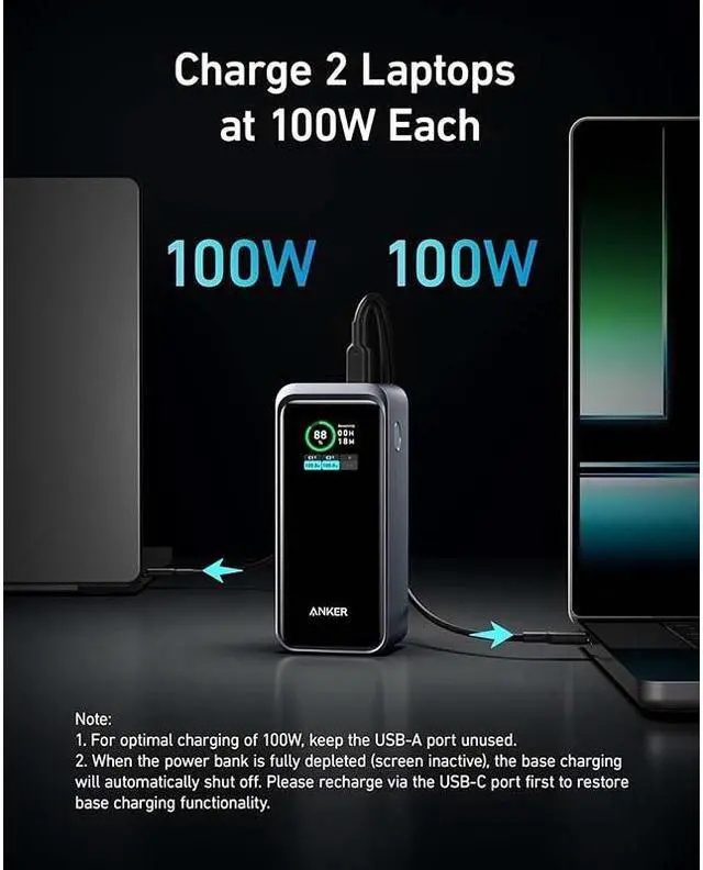 Alt view image 5 of 7 - Anker Prime Power Bank 200W, 20,000mAh Portable Charger 3-Port with 100W Charging Base, Smart Digital Display, Compatible with iPhone 15/15 Plus/15 Pro/15 Pro Max/14 Series, MacBook, Samsung, Dell
