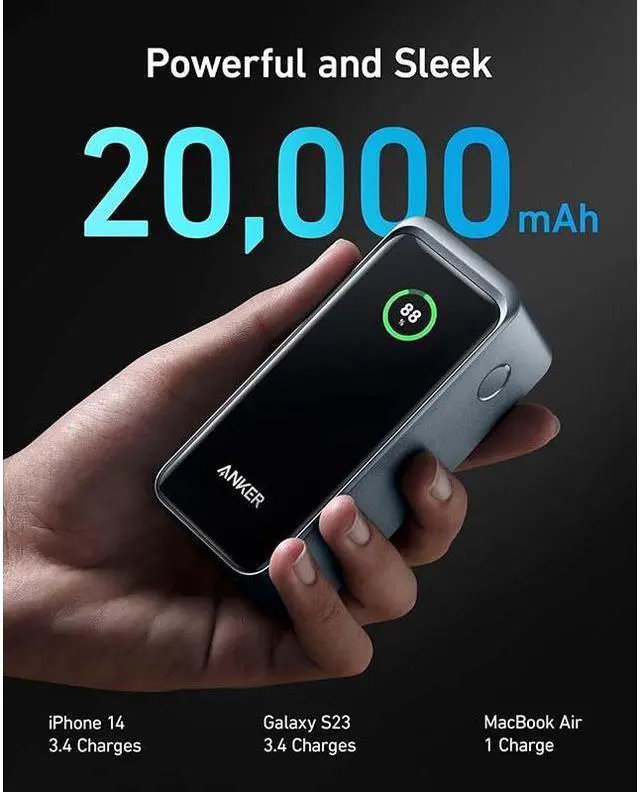 Alt view image 4 of 7 - Anker Prime Power Bank 200W, 20,000mAh Portable Charger 3-Port with 100W Charging Base, Smart Digital Display, Compatible with iPhone 15/15 Plus/15 Pro/15 Pro Max/14 Series, MacBook, Samsung, Dell