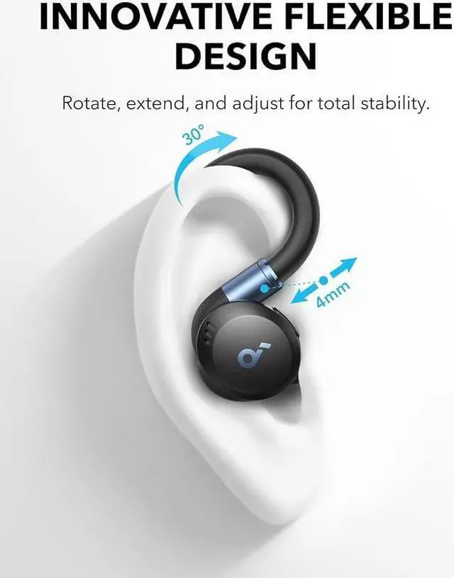 Alt view image 2 of 6 - Soundcore Sport X20 by Anker, True-Wireless Workout Earbuds, Rotatable and Extendable Ear Hooks, Noise Cancelling, Deep Bass, IP68 Waterproof, Sweatproof, Dustproof, 48H Play, Sport Earbuds for Gym