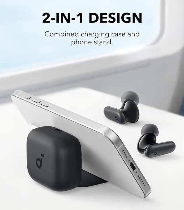 Alt view image 2 of 6 - Soundcore P30i by Anker Noise Cancelling Earbuds, Strong and Smart Noise Cancelling, Powerful Bass, 45H Playtime, 2-in-1 Case and Phone Stand, IP54, Wireless Earbuds, Bluetooth 5.4 (Black)