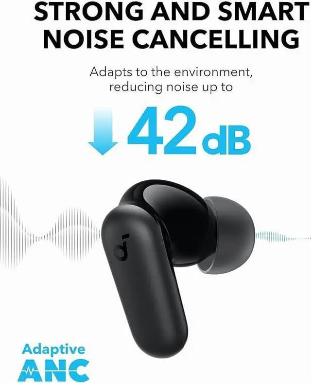 Alt view image 3 of 6 - Soundcore P30i by Anker Noise Cancelling Earbuds, Strong and Smart Noise Cancelling, Powerful Bass, 45H Playtime, 2-in-1 Case and Phone Stand, IP54, Wireless Earbuds, Bluetooth 5.4 (Black)