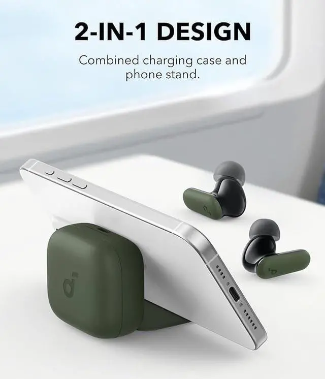 Alt view image 2 of 6 - Soundcore P30i by Anker Noise Cancelling Earbuds, Strong and Smart Noise Cancelling, Powerful Bass, 45H Playtime, 2-in-1 Case and Phone Stand, IP54, Wireless Earbuds, Bluetooth 5.4 Green