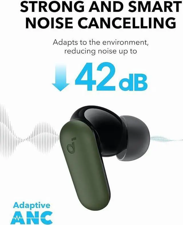 Alt view image 3 of 6 - Soundcore P30i by Anker Noise Cancelling Earbuds, Strong and Smart Noise Cancelling, Powerful Bass, 45H Playtime, 2-in-1 Case and Phone Stand, IP54, Wireless Earbuds, Bluetooth 5.4 Green