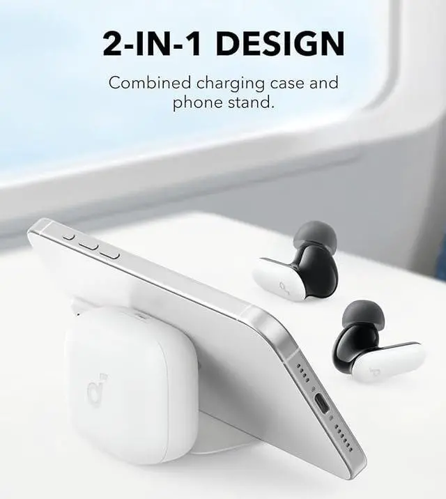 Alt view image 2 of 6 - Soundcore P30i by Anker Noise Cancelling Earbuds, Strong and Smart Noise Cancelling, Powerful Bass, 45H Playtime, 2-in-1 Case and Phone Stand, IP54, Wireless Earbuds, Bluetooth 5.4  White