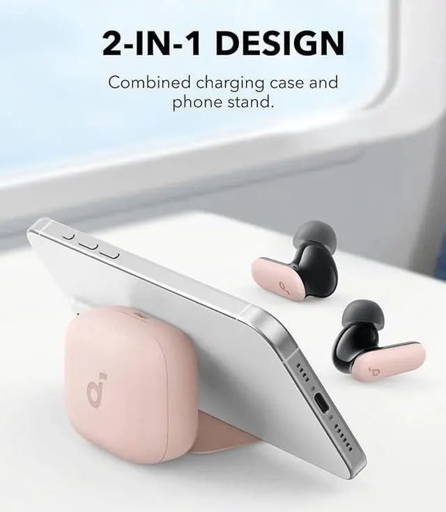 Alt view image 2 of 6 - Soundcore P30i by Anker Noise Cancelling Earbuds, Strong and Smart Noise Cancelling, Powerful Bass, 45H Playtime, 2-in-1 Case and Phone Stand, IP54, Wireless Earbuds, Bluetooth 5.4 Pink