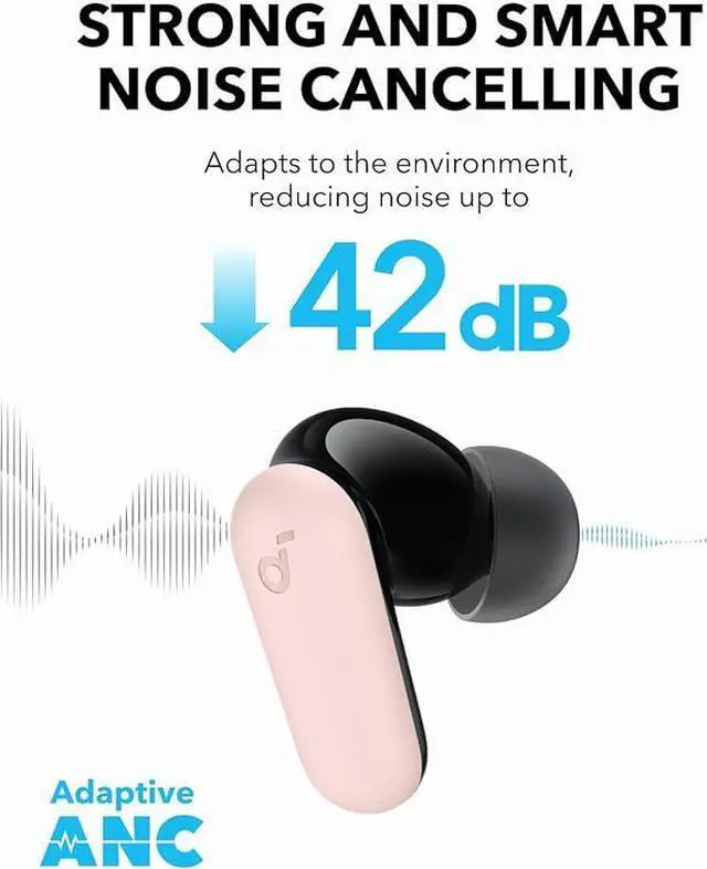 Alt view image 3 of 6 - Soundcore P30i by Anker Noise Cancelling Earbuds, Strong and Smart Noise Cancelling, Powerful Bass, 45H Playtime, 2-in-1 Case and Phone Stand, IP54, Wireless Earbuds, Bluetooth 5.4 Pink