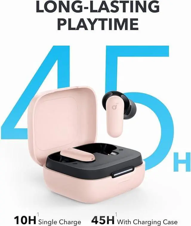 Alt view image 5 of 6 - Soundcore P30i by Anker Noise Cancelling Earbuds, Strong and Smart Noise Cancelling, Powerful Bass, 45H Playtime, 2-in-1 Case and Phone Stand, IP54, Wireless Earbuds, Bluetooth 5.4 Pink