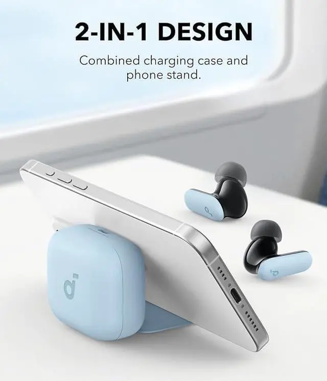 Alt view image 2 of 6 - Soundcore P30i by Anker Noise Cancelling Earbuds, Strong and Smart Noise Cancelling, Powerful Bass, 45H Playtime, 2-in-1 Case and Phone Stand, IP54, Wireless Earbuds, Bluetooth 5.4 Blue