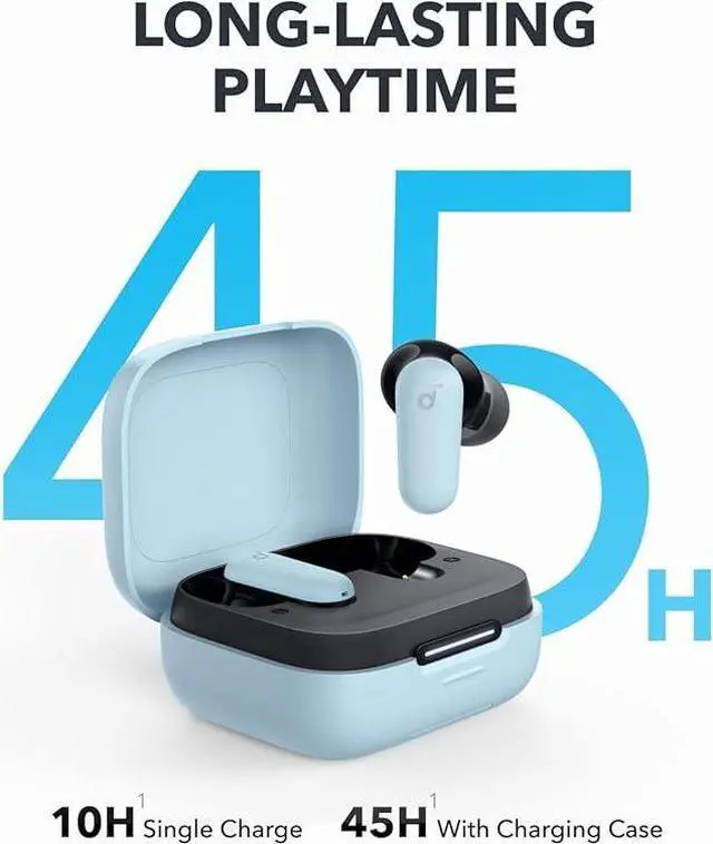 Alt view image 5 of 6 - Soundcore P30i by Anker Noise Cancelling Earbuds, Strong and Smart Noise Cancelling, Powerful Bass, 45H Playtime, 2-in-1 Case and Phone Stand, IP54, Wireless Earbuds, Bluetooth 5.4 Blue