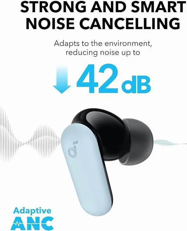 Alt view image 3 of 6 - Soundcore P30i by Anker Noise Cancelling Earbuds, Strong and Smart Noise Cancelling, Powerful Bass, 45H Playtime, 2-in-1 Case and Phone Stand, IP54, Wireless Earbuds, Bluetooth 5.4 Blue