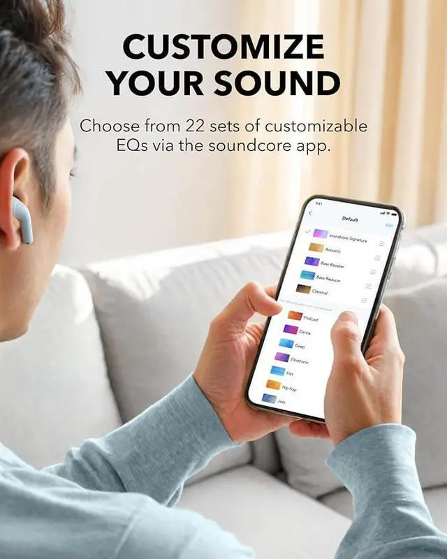 Alt view image 6 of 6 - Soundcore K20i by Anker, Semi-in-Ear Earbuds, Bluetooth Wireless, 36H Playtime, Fast Charge, Clear Sound, Comfortable Fit, ENC 2-Mic Clear Calls, Custom EQ, IPX5, Bluetooth 5.3, App Control Blue