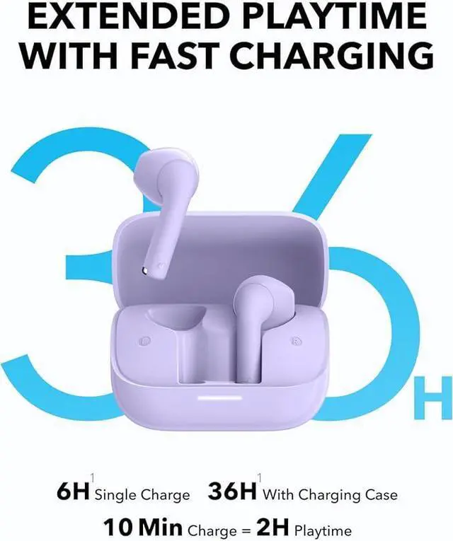 Alt view image 4 of 6 - Soundcore K20i by Anker, Semi-in-Ear Earbuds, Bluetooth Wireless, 36H Playtime, Fast Charge, Clear Sound, Comfortable Fit, ENC 2-Mic Clear Calls, Custom EQ, IPX5, Bluetooth 5.3, App Control Purple