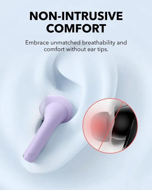 Alt view image 2 of 6 - Soundcore K20i by Anker, Semi-in-Ear Earbuds, Bluetooth Wireless, 36H Playtime, Fast Charge, Clear Sound, Comfortable Fit, ENC 2-Mic Clear Calls, Custom EQ, IPX5, Bluetooth 5.3, App Control Purple