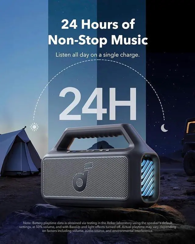 Alt view image 5 of 5 - Soundcore Boom 2 Outdoor Speaker, 80W, Subwoofer, BassUp 2.0, 24H Playtime, IPX7 Waterproof, Floatable, RGB Lights, USB-C, Custom EQ, Bluetooth 5.3, Portable for Outdoors, Camping, Beach