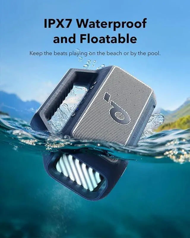 Alt view image 4 of 5 - Soundcore Boom 2 Outdoor Speaker, 80W, Subwoofer, BassUp 2.0, 24H Playtime, IPX7 Waterproof, Floatable, RGB Lights, USB-C, Custom EQ, Bluetooth 5.3, Portable for Outdoors, Camping, Beach Blue