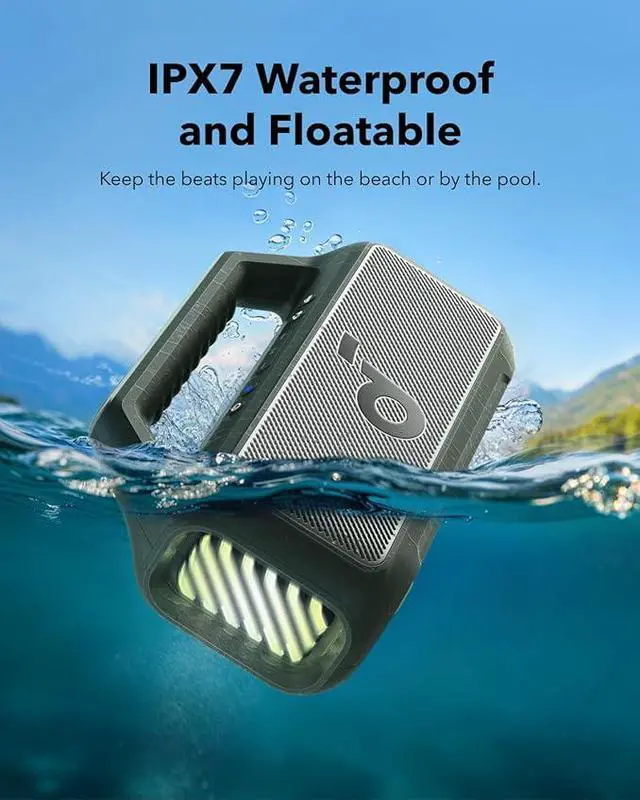 Alt view image 4 of 5 - Soundcore Boom 2 Outdoor Speaker, 80W, Subwoofer, BassUp 2.0, 24H Playtime, IPX7 Waterproof, Floatable, RGB Lights, USB-C, Custom EQ, Bluetooth 5.3, Portable for Outdoors, Camping, Beach Green