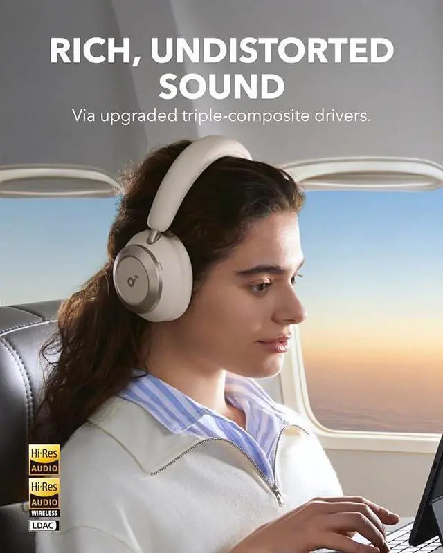 Alt view image 3 of 6 - Soundcore Space One Pro by Anker, Adaptive Active Noise Cancelling Headphones Driven by 6 Mics, Super Foldable Design, 60H Lossless Audio, Ultra-Fast Charging, Hi-Res Wireless Audio, Comfortable Fit