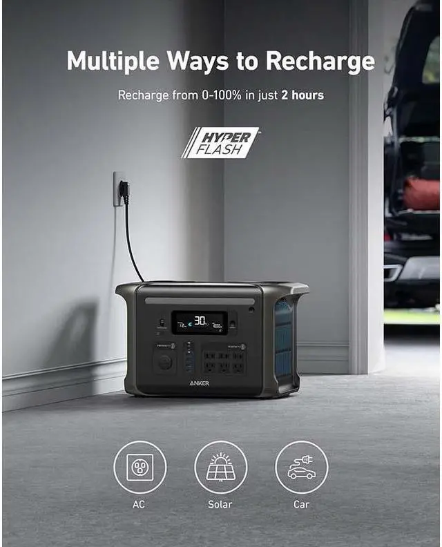 Alt view image 4 of 7 - Anker SOLIX F1500 Portable Power Station, 1800W Solar Generator, PowerHouse Design, 1536Wh Battery Generators for Home Use, LiFePO4 Power Station for Outdoor Camping and RVs (Solar Panel Optional)