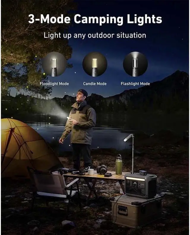 Alt view image 2 of 6 - Anker SOLIX C800 Plus Portable Power Station, 1200W (Peak 1600W) Solar Generator with Camping Lights, 768Wh LiFePO4 Battery for Outdoor Camping, RVs, Road Trip, Power Outages (Optional Solar Panel)