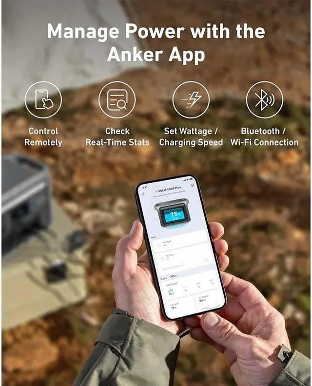 Alt view image 6 of 6 - Anker SOLIX C800 Plus Portable Power Station, 1200W (Peak 1600W) Solar Generator with Camping Lights, 768Wh LiFePO4 Battery for Outdoor Camping, RVs, Road Trip, Power Outages (Optional Solar Panel)