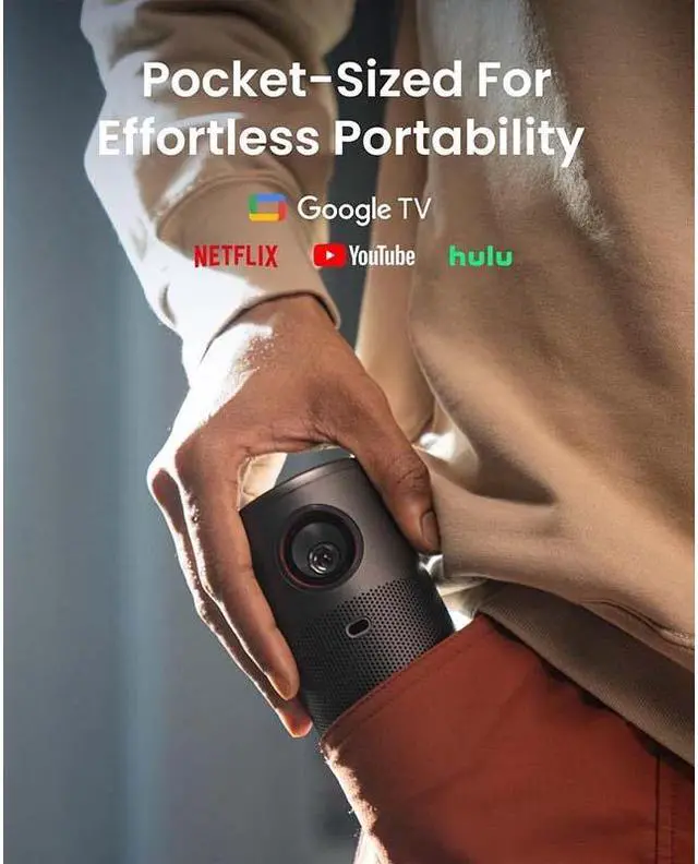 Alt view image 3 of 6 - Anker NEBULA Capsule Air Google TV Projector, Officially Licensed Netflix, 720p Smart Mini Projector with Wi-Fi and Bluetooth, 2 Hours of Playtime, Dolby Digital, Ultra Portable for Any Space