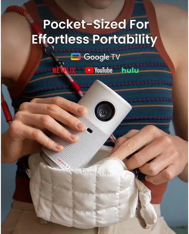 Alt view image 2 of 6 - Anker NEBULA Capsule Air Google TV Projector, Officially Licensed Netflix, 720p Smart Mini Projector with Wi-Fi and Bluetooth, 2 Hours of Playtime, Dolby Digital, Ultra Portable for Any Space