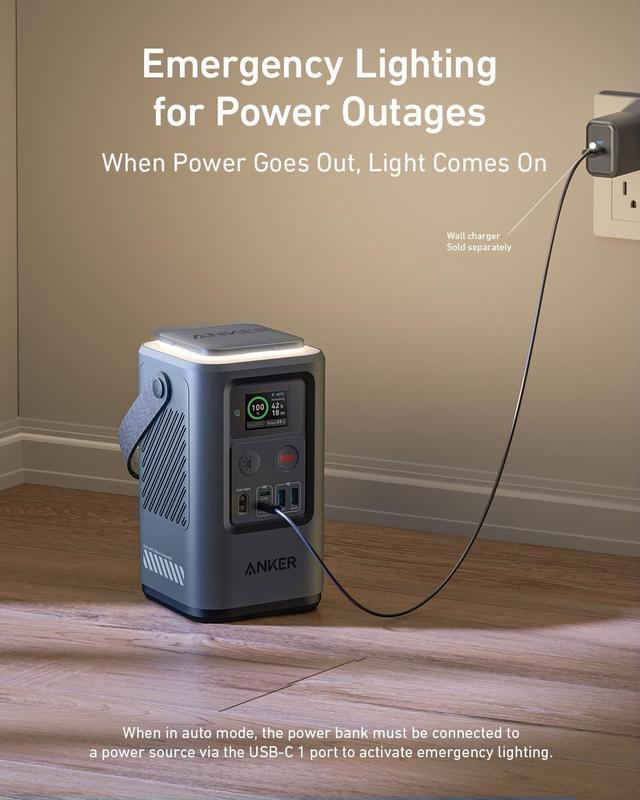 Alt view image 2 of 6 - Anker Power Bank Power Station 60,000mAh,Portable Outdoor Generator 87W with Smart Digital Display, Retractable Auto Lighting and SOS Mode, Home Backup(PowerCore Reserve 192Wh) for Travel, Camping