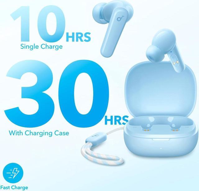 Alt view image 6 of 7 - Soundcore by Anker P20i True Wireless Earbuds, 10mm Drivers with Big Bass, Bluetooth 5.3, 30H Long Playtime, Water-Resistant, 2 Mics for AI Clear Calls, 22 Preset EQs, Customization via App Light Blue