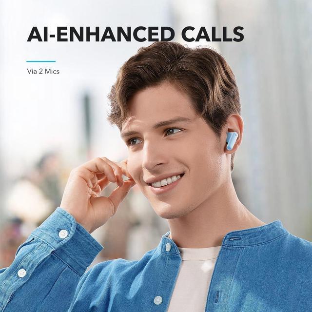 Alt view image 5 of 7 - Soundcore by Anker P20i True Wireless Earbuds, 10mm Drivers with Big Bass, Bluetooth 5.3, 30H Long Playtime, Water-Resistant, 2 Mics for AI Clear Calls, 22 Preset EQs, Customization via App Light Blue