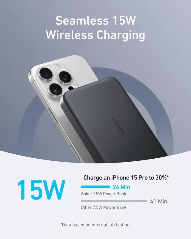 Alt view image 3 of 7 - Anker MagGo Power Bank, Ultra-Slim 10,000mAh Magnetic Battery Pack, Qi2 Certified 15W Ultra-Fast MagSafe Compatible Portable Charger, Ergonomic Design, for iPhone16/15/14/13/12 Series Only