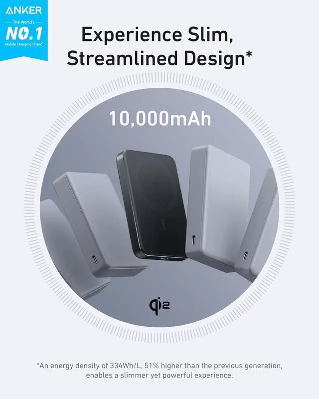 Alt view image 2 of 7 - Anker MagGo Power Bank, Ultra-Slim 10,000mAh Magnetic Battery Pack, Qi2 Certified 15W Ultra-Fast MagSafe Compatible Portable Charger, Ergonomic Design, for iPhone16/15/14/13/12 Series Only