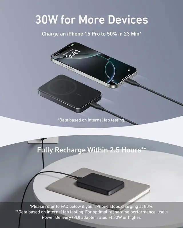 Alt view image 7 of 7 - Anker MagGo Power Bank, Ultra-Slim 10,000mAh Magnetic Battery Pack, Qi2 Certified 15W Ultra-Fast MagSafe Compatible Portable Charger, Ergonomic Design, for iPhone16/15/14/13/12 Series Only