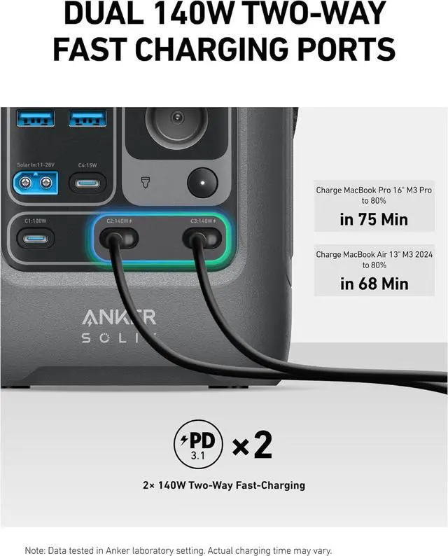 Alt view image 5 of 7 - Anker SOLIX C300 DC Power Bank Station (90,000mAh) and 60W Solar Panel, 288Wh Portable Power Station, LiFePO4 Battery, 300W Solar Generator, for Outdoor, Camping, Traveling, and Emergencies