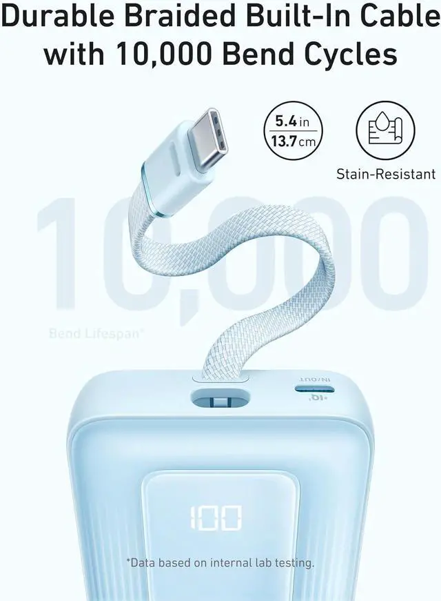 Alt view image 3 of 6 - Anker Zolo Portable Charger, 10,000mAh 30W Power Bank with Built-in Lanyard USB-C Cable for Travel, Fast Charging Battery Pack for iPhone 16/15 Series, MacBook, Galaxy, iPad, and More
