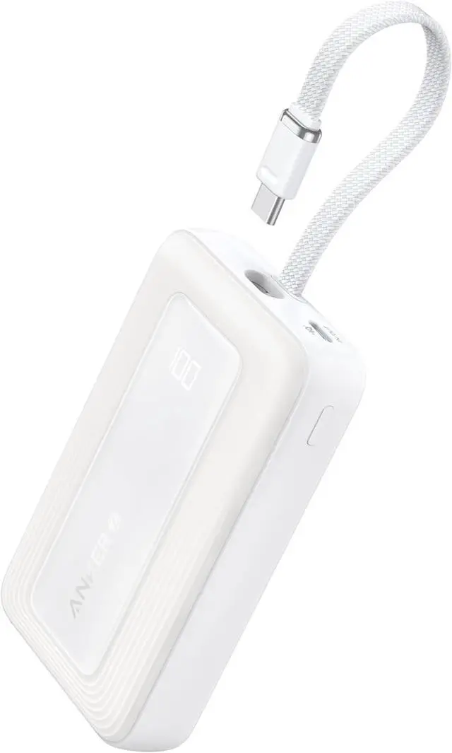 Main image of Anker Zolo Portable Charger, 10,000mAh 30W Power Bank with Built-in Lanyard USB-C Cable for Travel, Fast Charging Battery Pack for iPhone 16/15 Series, MacBook, Galaxy, iPad, and More White