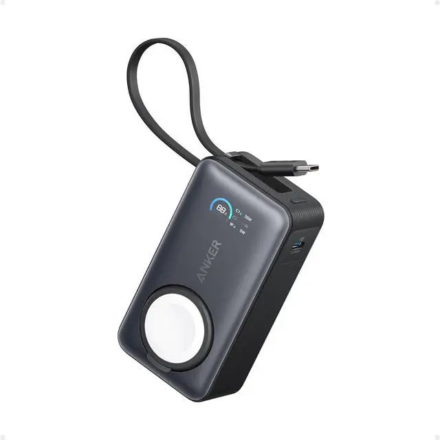 Main image of Anker MagGo Power Bank for Apple Watch, Officially Certified, 10,000 mAh Compact Battery Pack with Built-in USB-C Cable, 35 W Max, for iPhone 15 Series, Samsung, iPad, AirPods and More